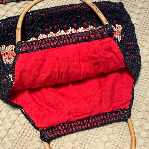 Black Crochet Top-Handle Bag with Pink tan and Orange Accents - Picture 7 of 7